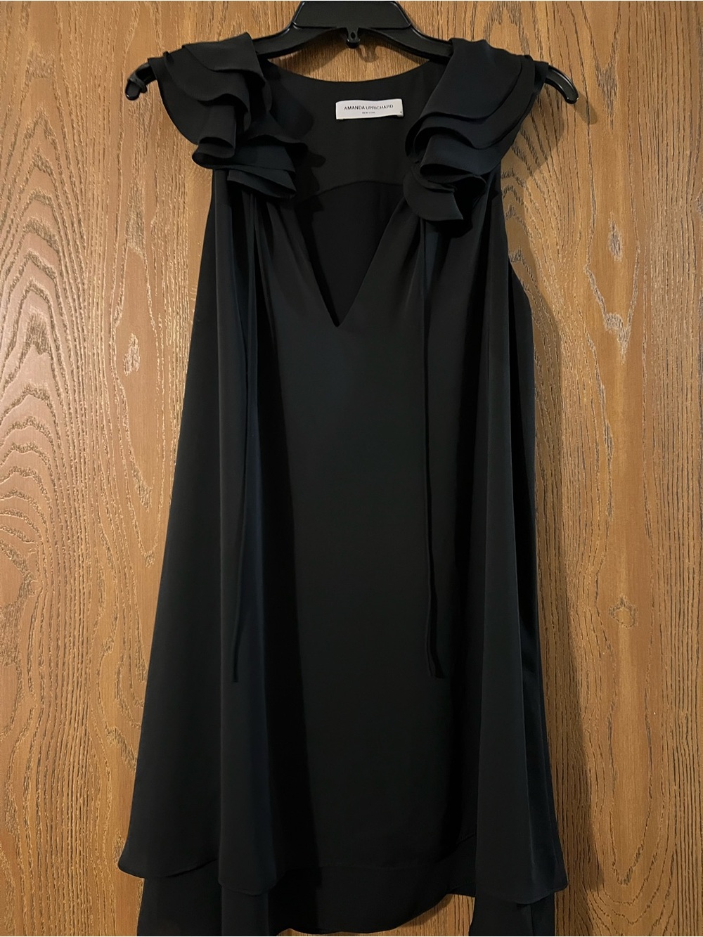 Amanda Uprichard Black Ruffle-Trim Mini Dress